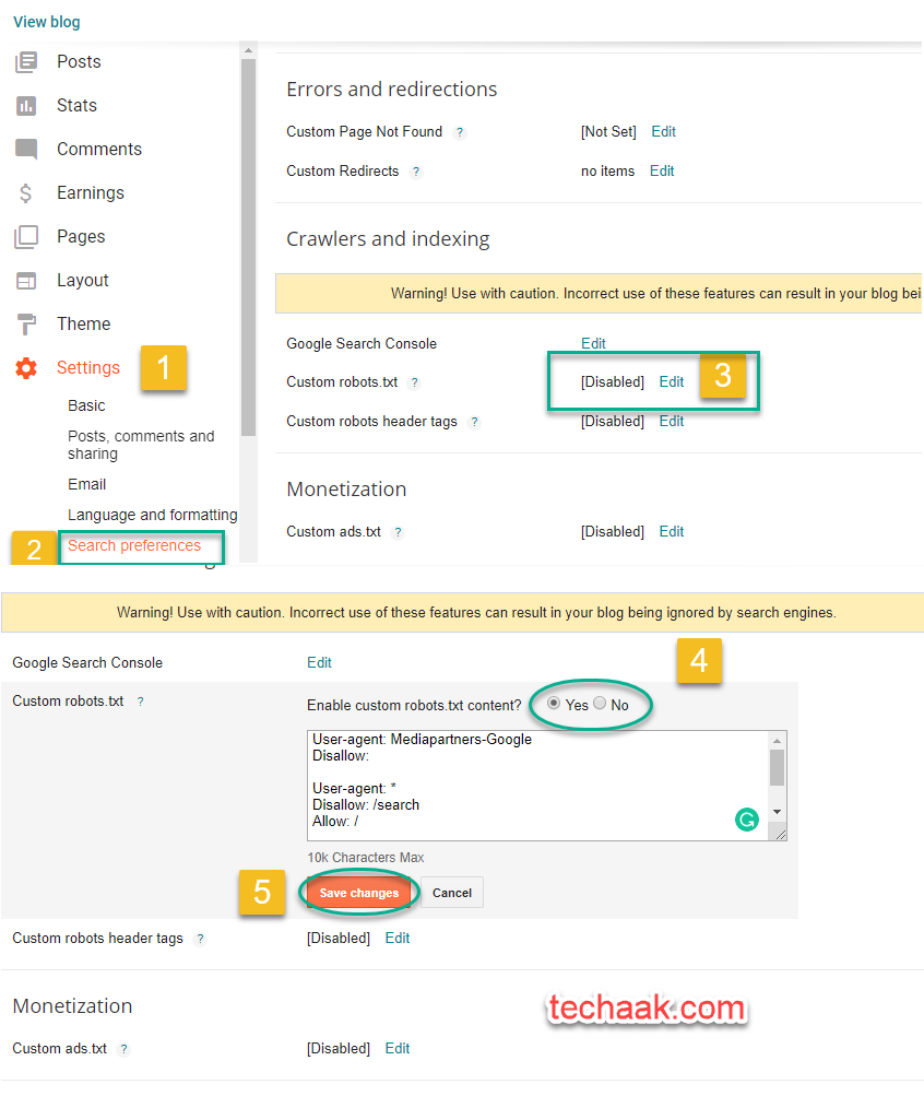 Blogger robots.txt settings