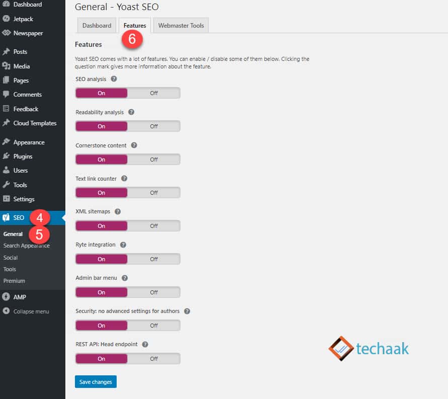 General Feature Settings for Yoast SEO Plugin