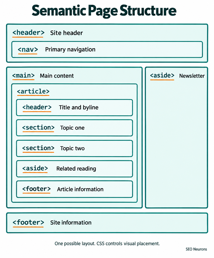 Page structure with a site header, main content containing an article, a separate site-wide aside, and a site footer.