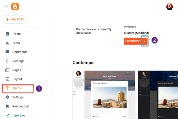 Blogger Customize theme