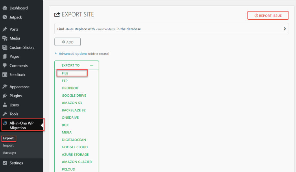 Export WordPress