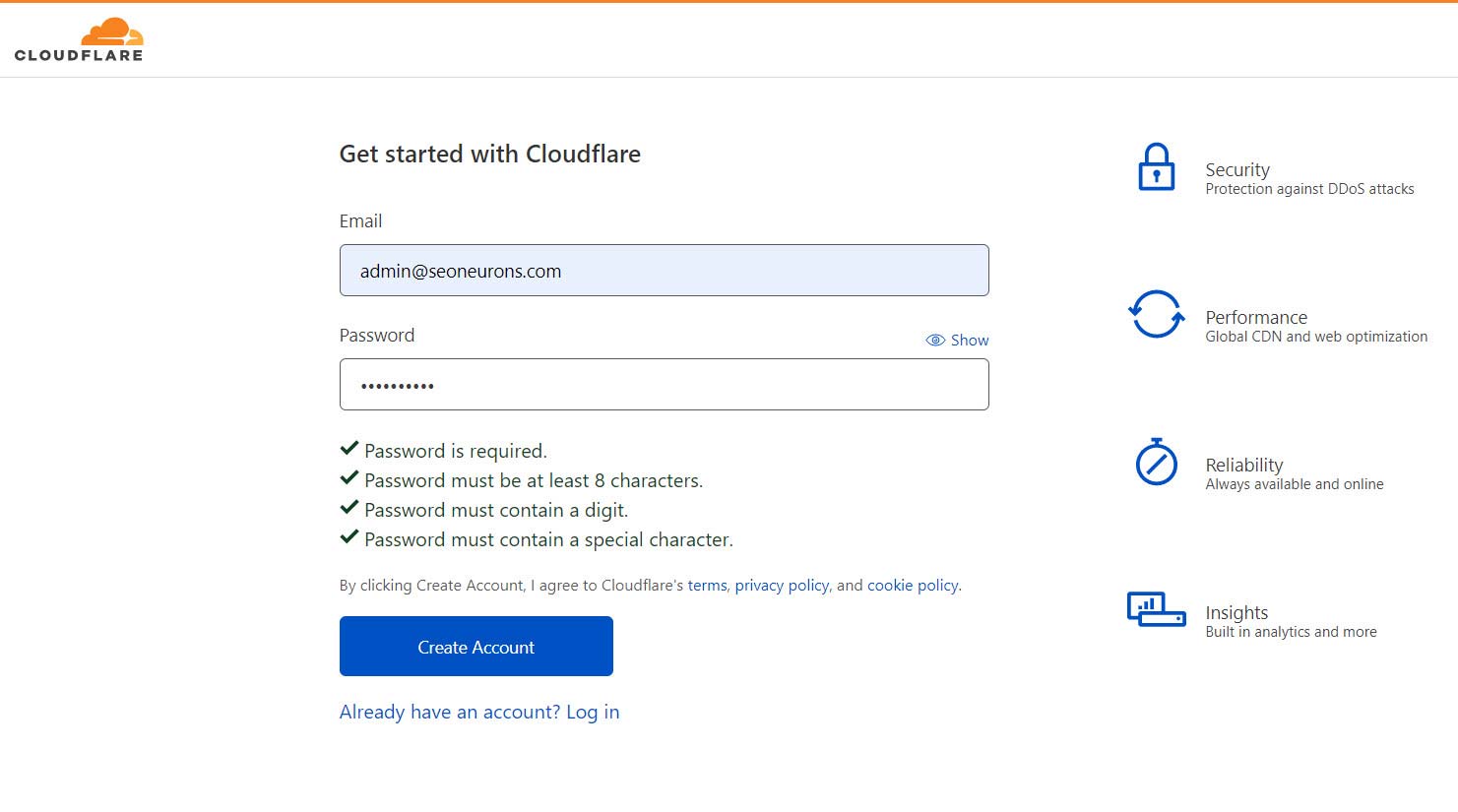 create cloudflare account