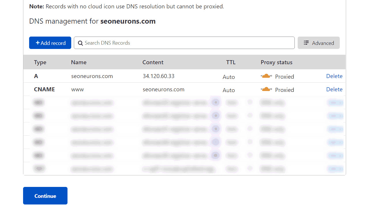 DNS management of a website