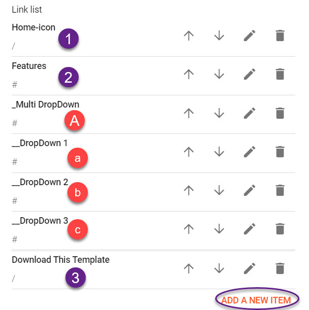 menu settings of Blogger theme