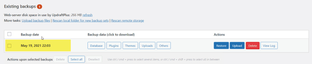 Existing Backups
