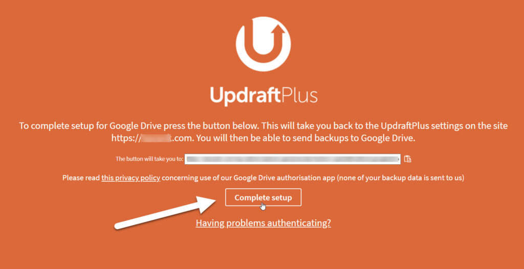 UpdraftPlus Authenticating