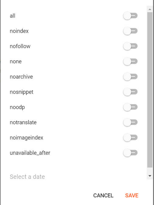 all X-robots settings available with Blogger