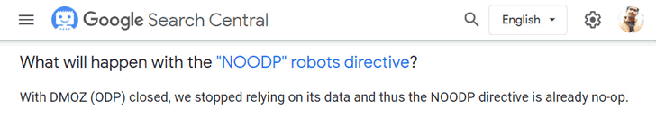 noodp robots directive is not used by Google.