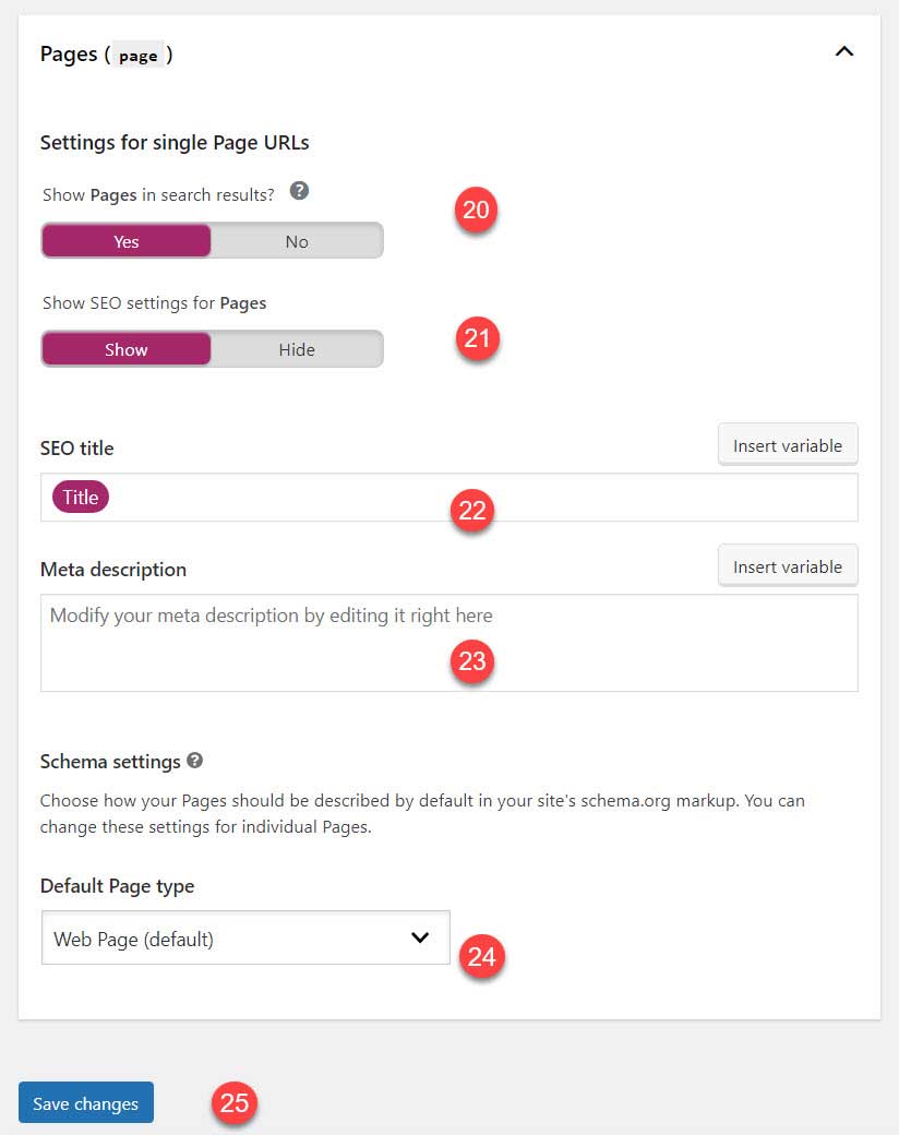 Page Appearance SEO settings
