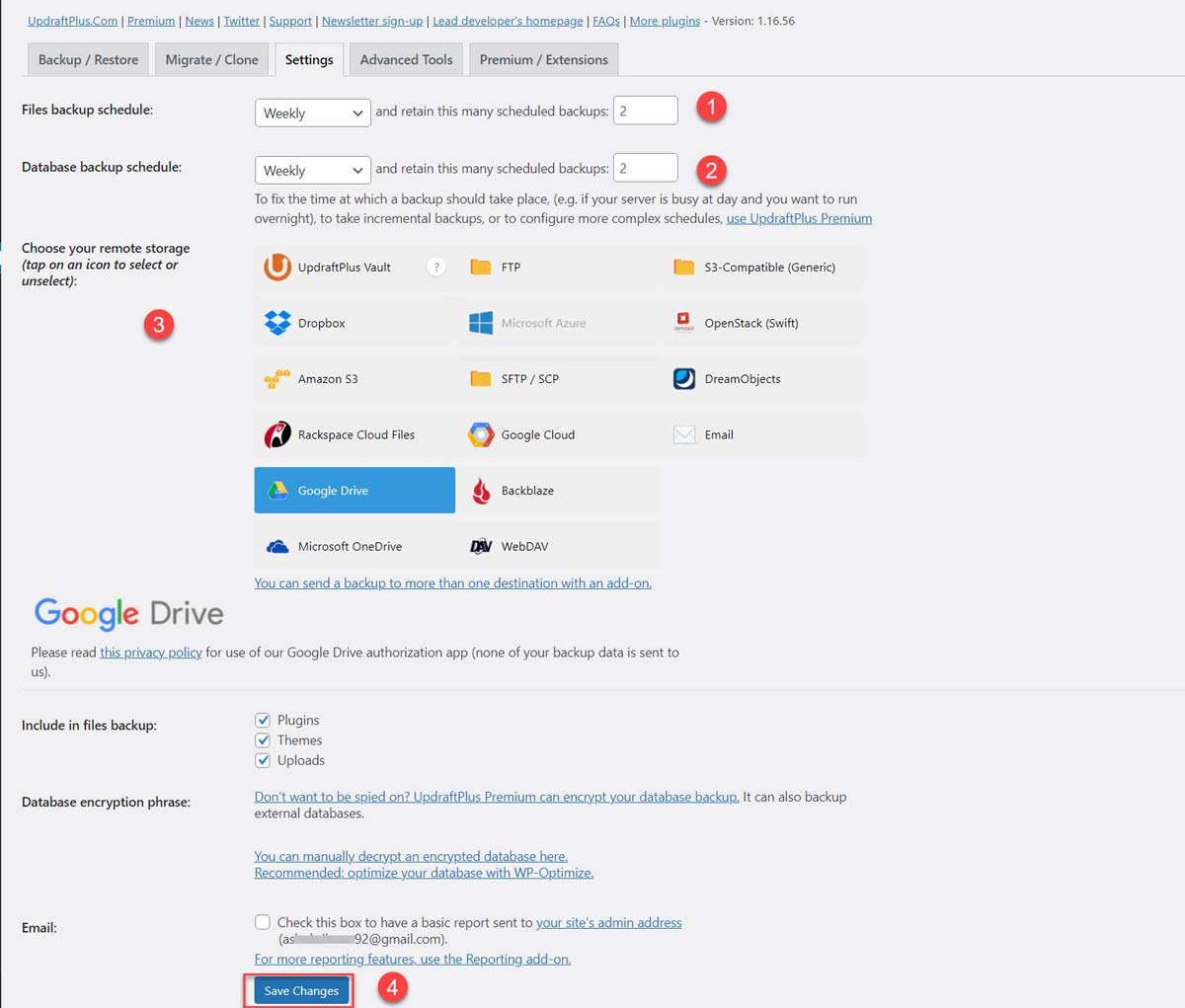 Google Drive as WordPress backup storage.