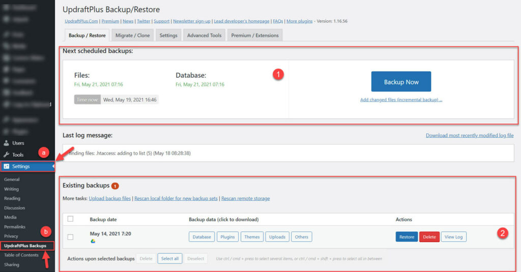 set up UpdraftPlus Backup
