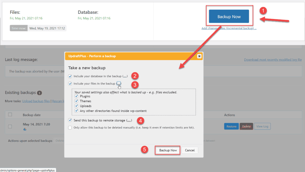 create backup of Plugin, Theme, and uploads using UpdraftPlus