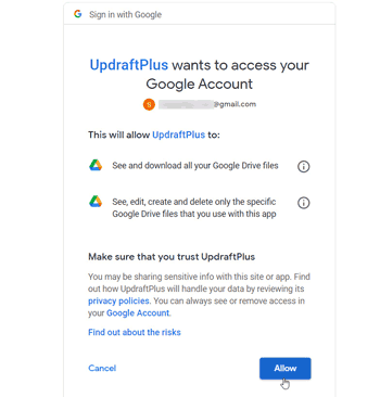 Permission settings of Google Drive.