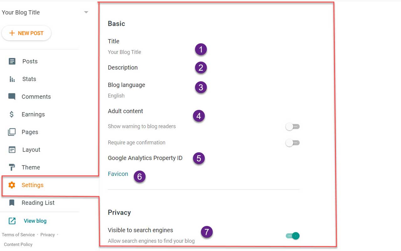Basic settings of Blogger