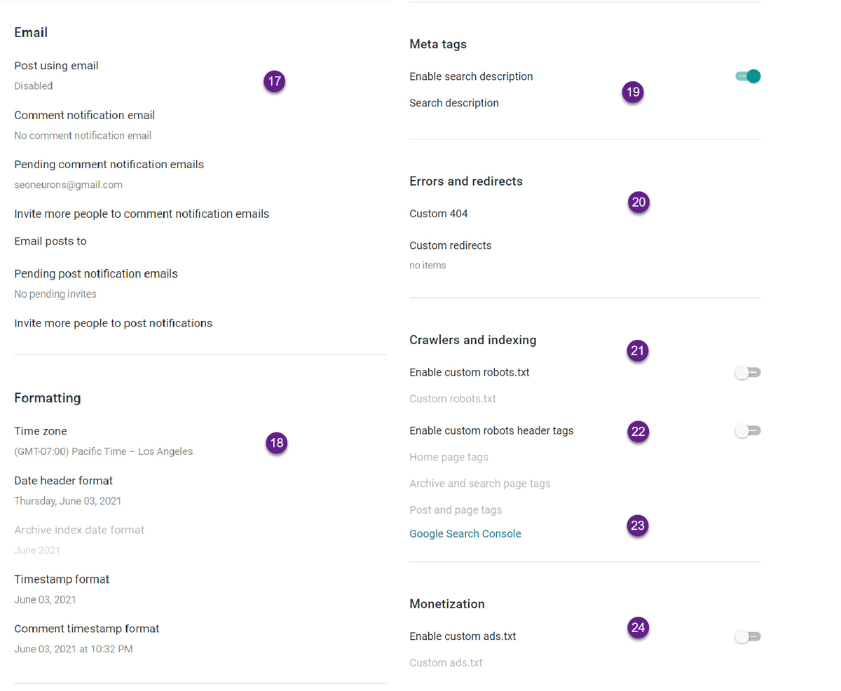 SEO settings for Blogger blog
