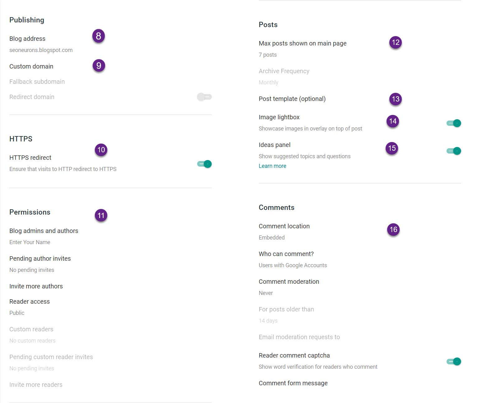 Publishing Settings for Blogger blog