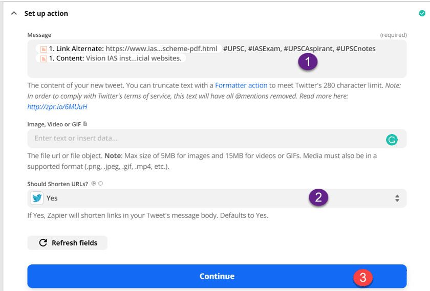 final step to create zap action.