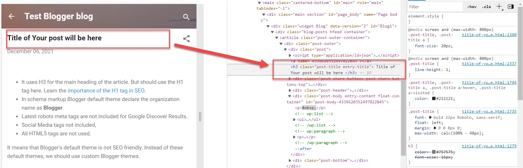 Inspect Item heading tags in Blogger