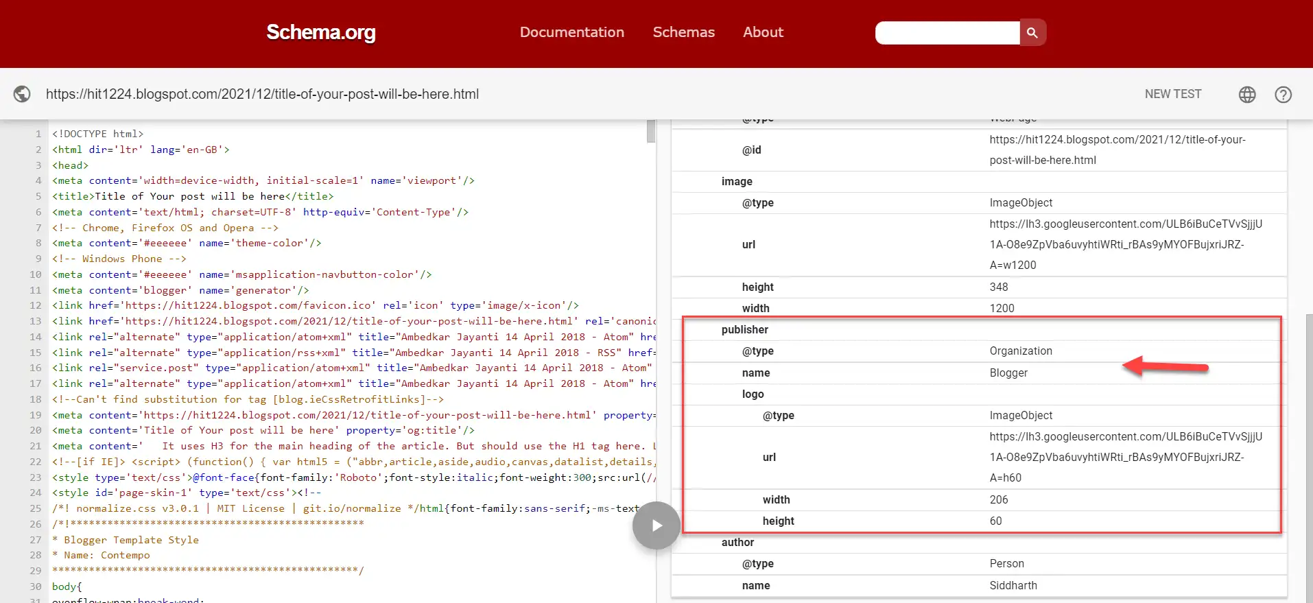 Schema Markup Test Results