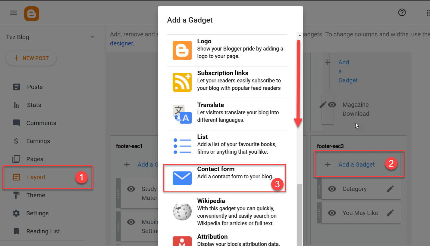 Create contact form widget