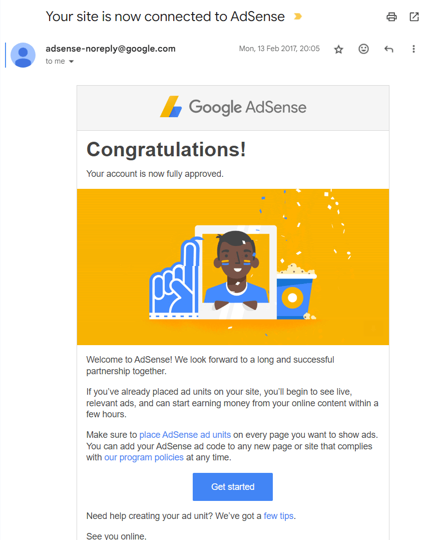 AdSense Approval Message