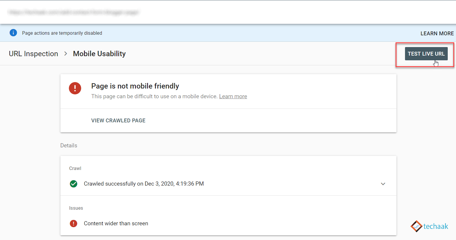 Google Search Console Mobile Friendly Live Test