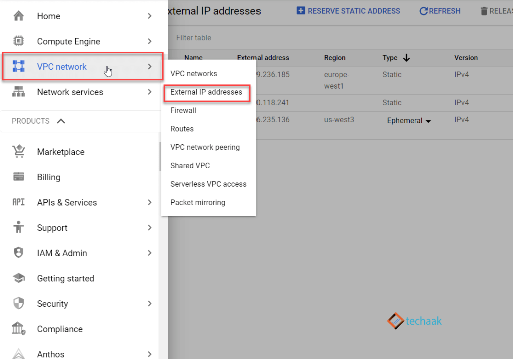 VPC Network External IP Address