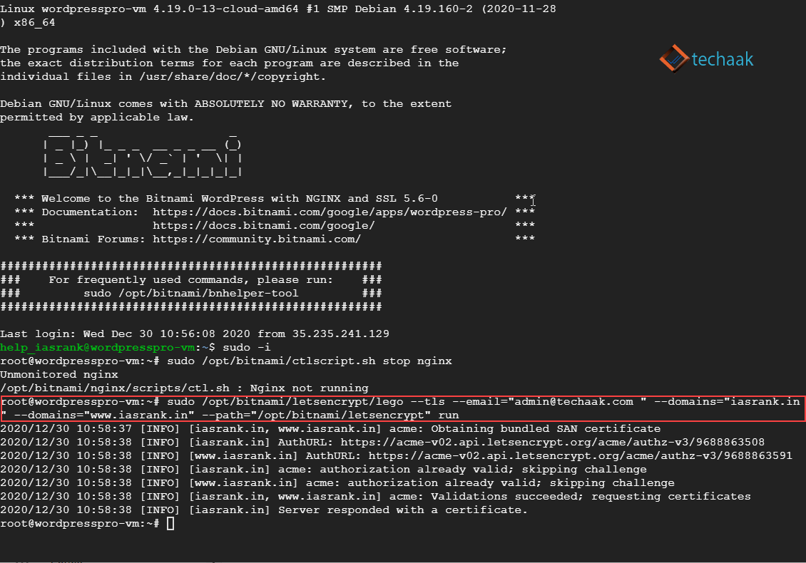 Generate SSL Certificate Bitnami nginx