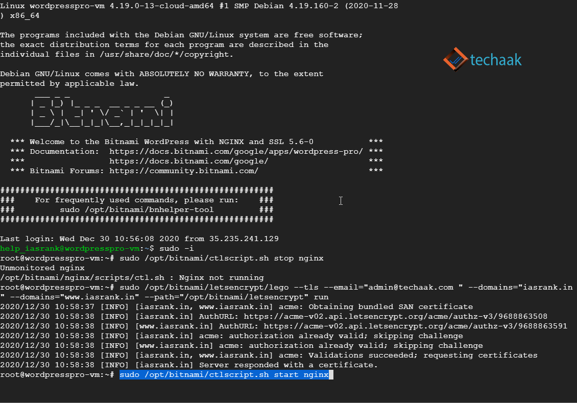 Start NGINX services using SSH
