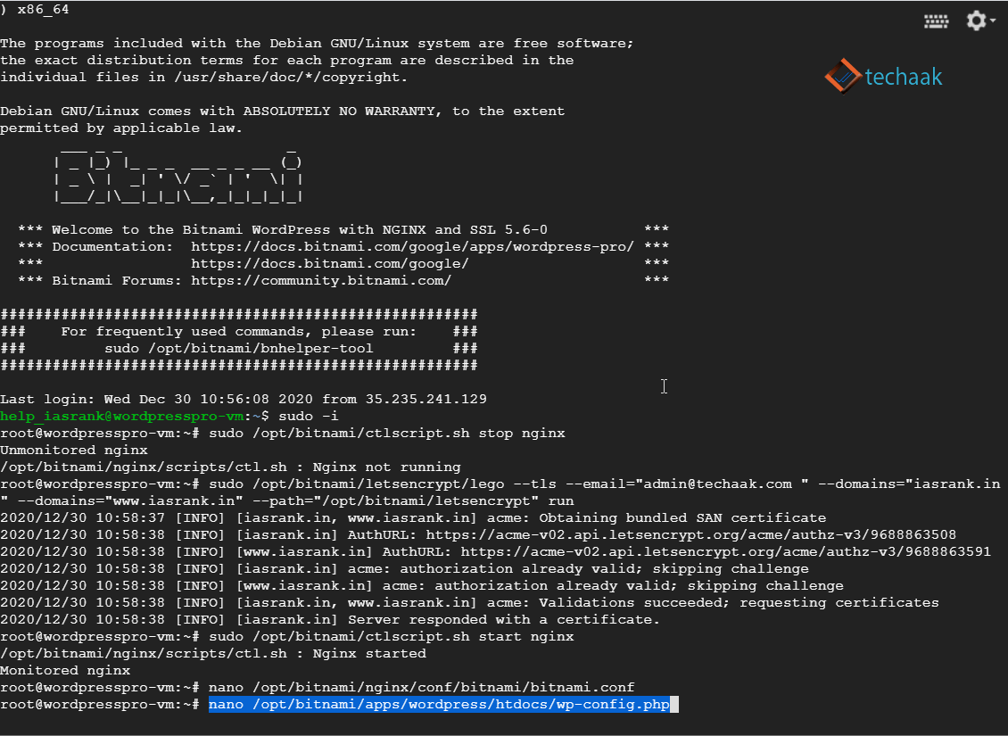 Edit wp-config.php NGINX WordPress bitnami