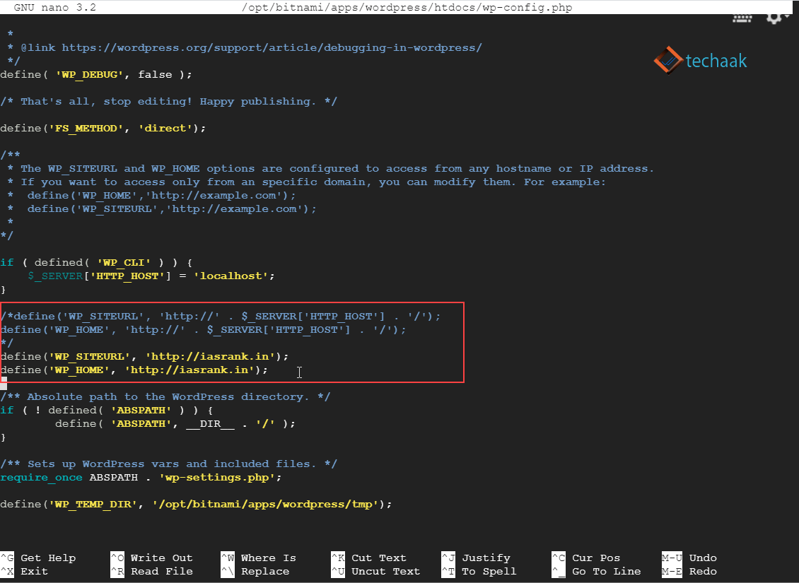 setting up server in WordPress wp-config.php
