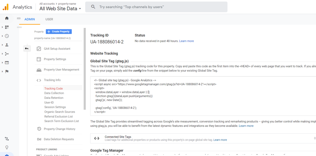 tracking code page Google Analytics