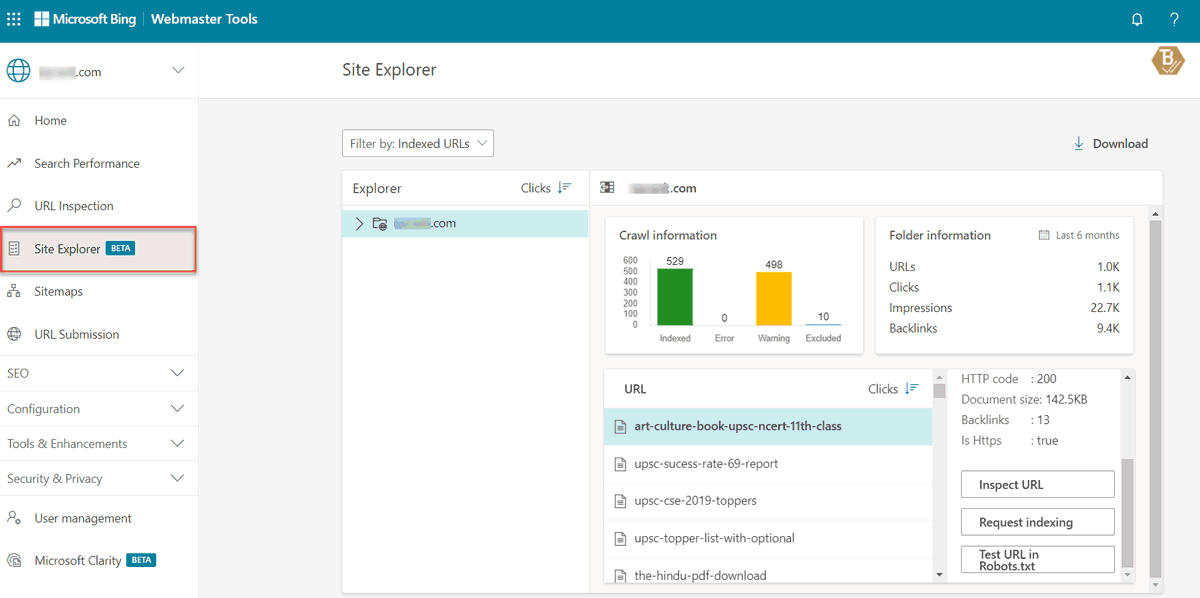Search Performance Bing Webmaster Tools
