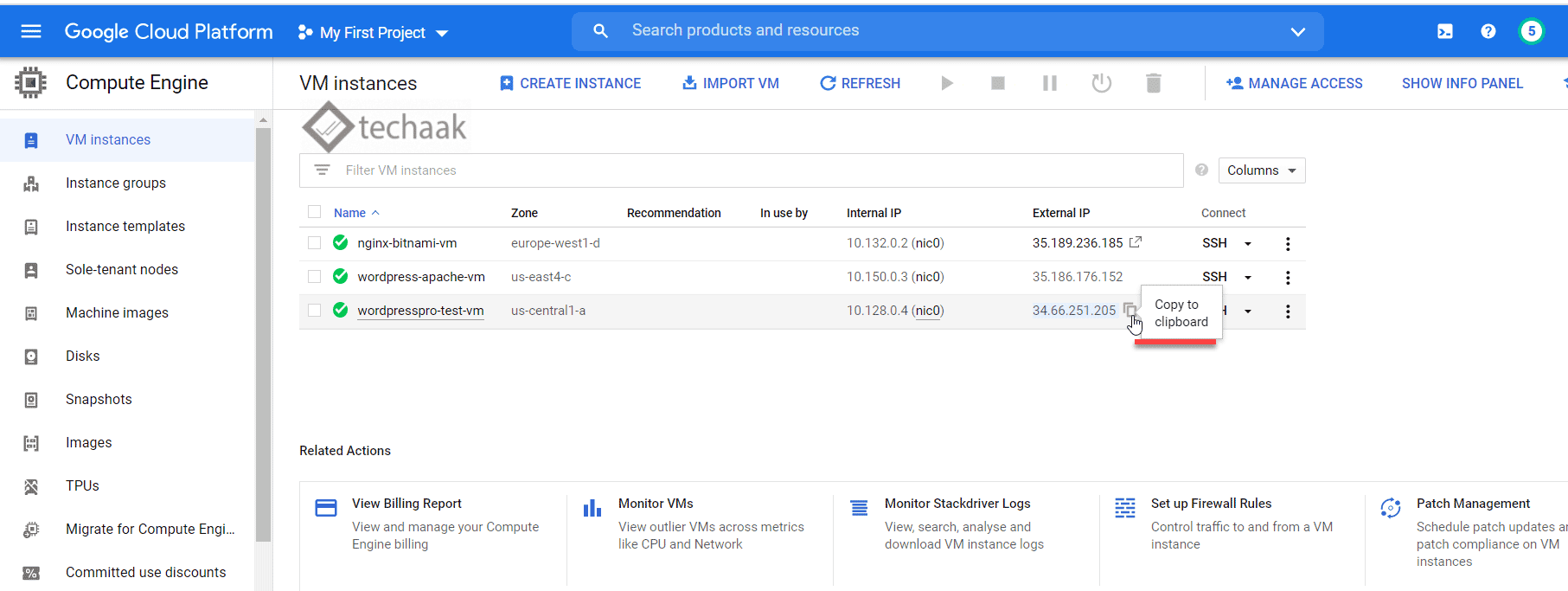 Copy IP Address from Virtual Machine