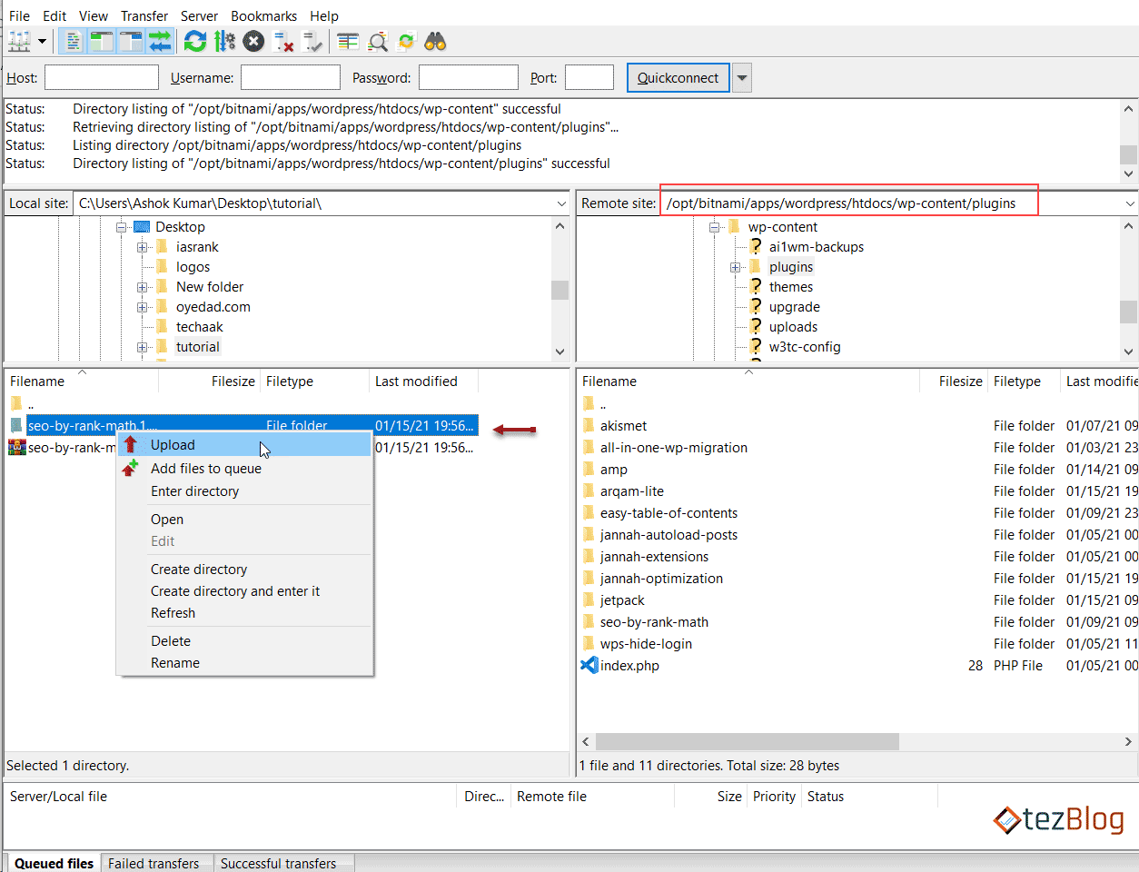 Upload WordPress plugin via FTP