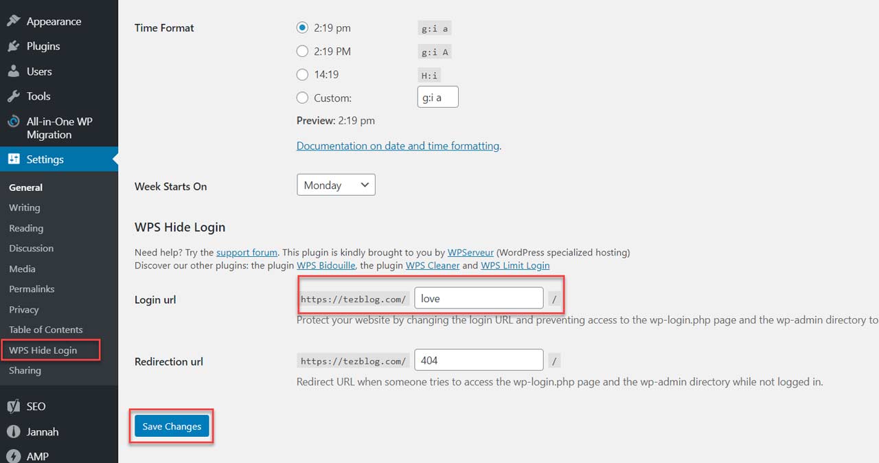 Hide Login using WPS Plugin