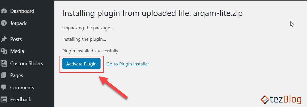 Activate the uploaded plugin in WordPress