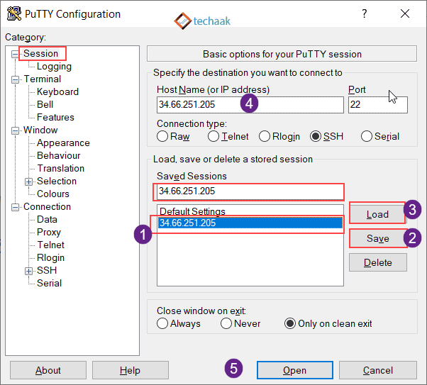 puTTY Session Configuration Final, to login phpmyadmin Bitnami