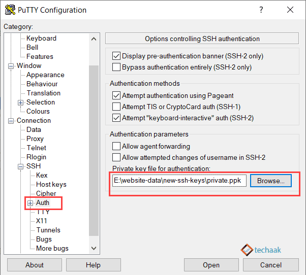puTTY Auth Configuration using private Key