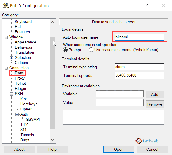 puTTY Data Configuration