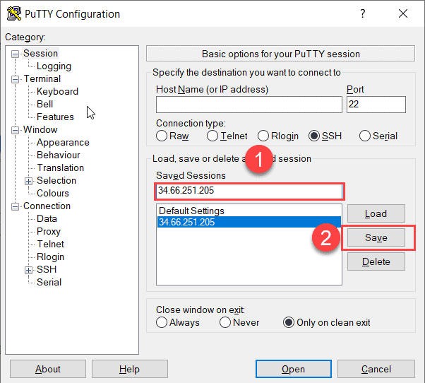 puTTY Session Configuration