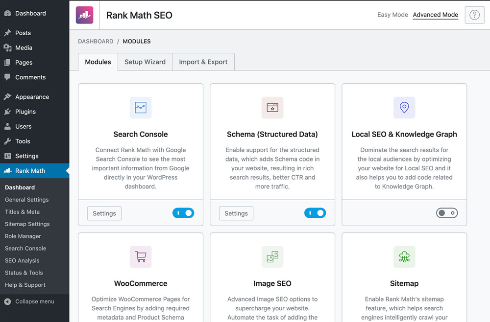 Rank Math SEO Interface Page