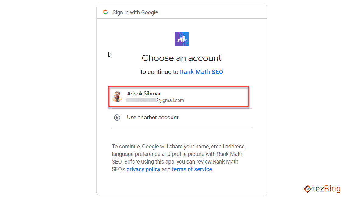 Google Account Permissions for Rank Math.