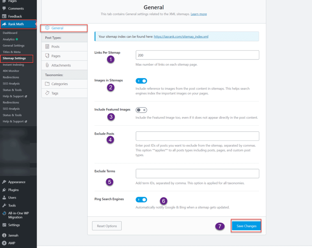 General Settings for Rank Math Sitemap