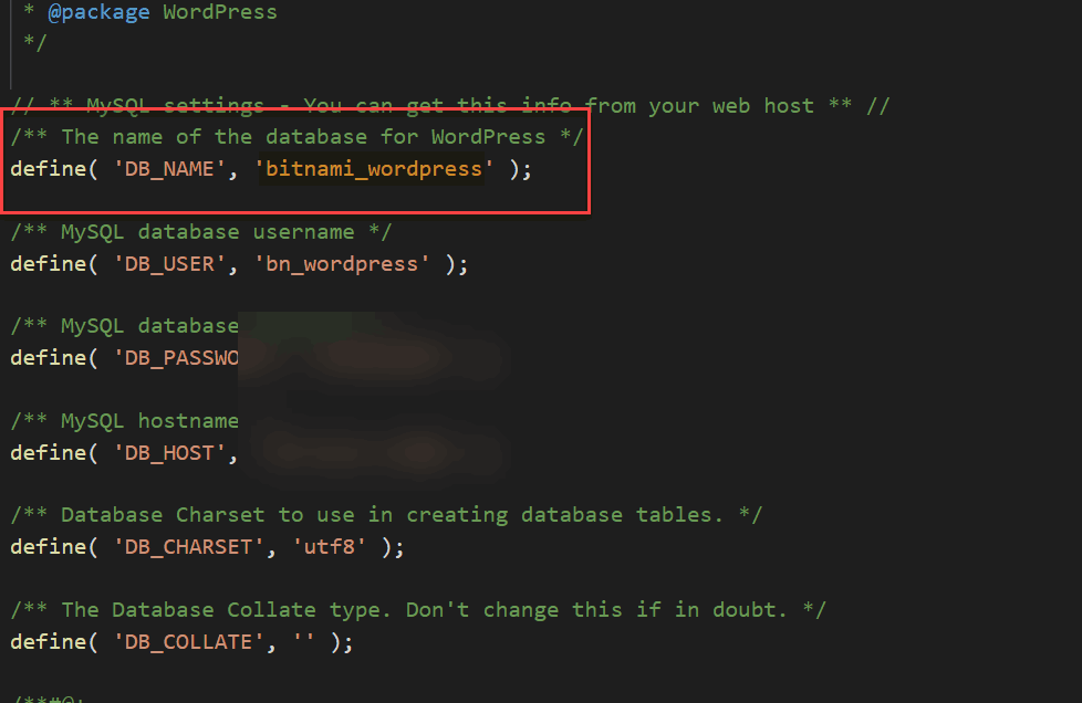 wp-config.php file locate database name