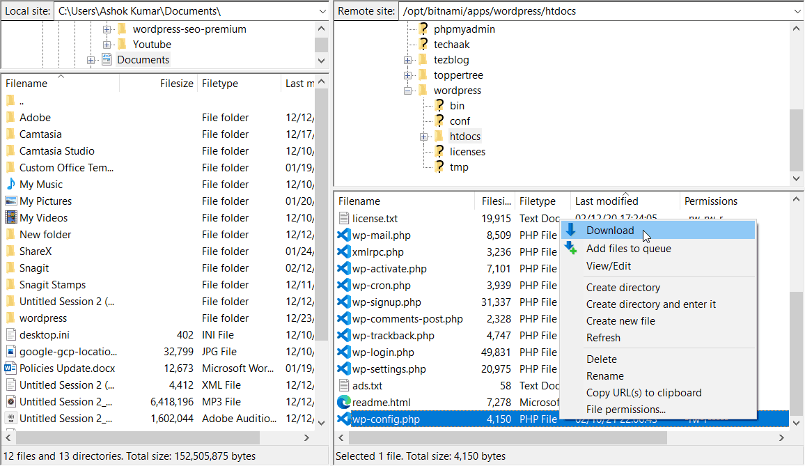 FTP access WordPress folder