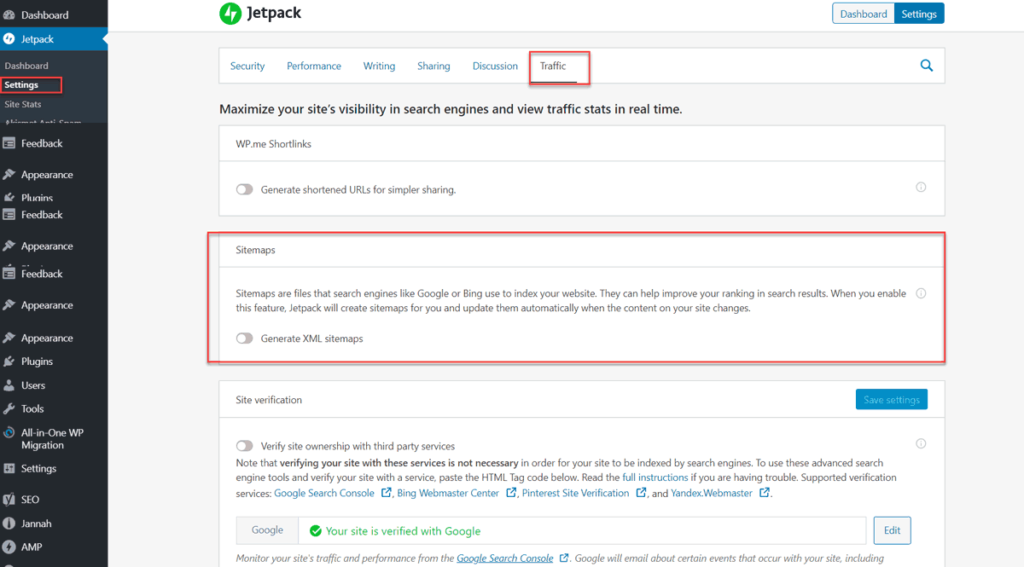 Sitemap using Jetpack plugin