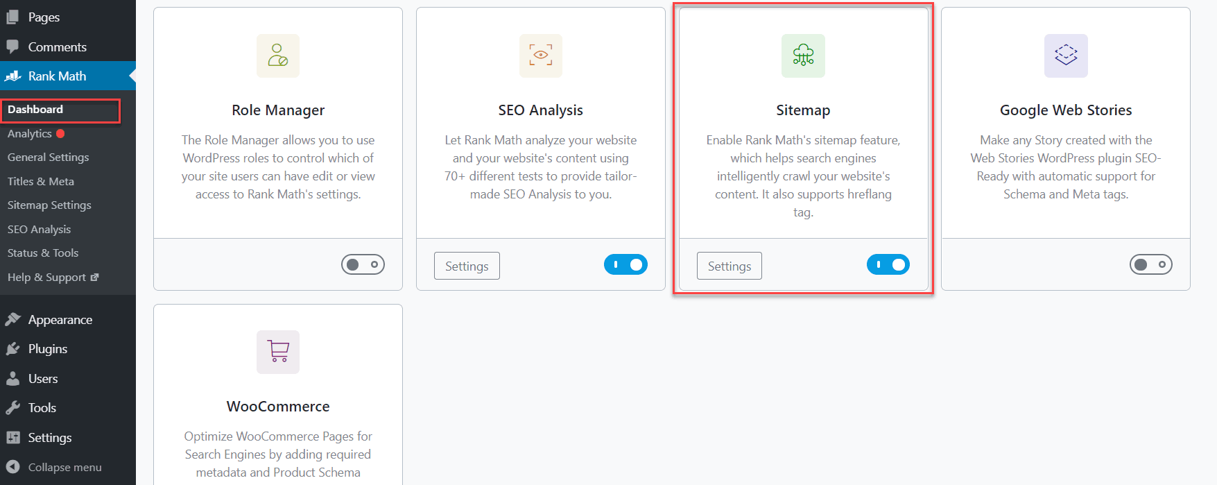enable sitemap rank math plugin