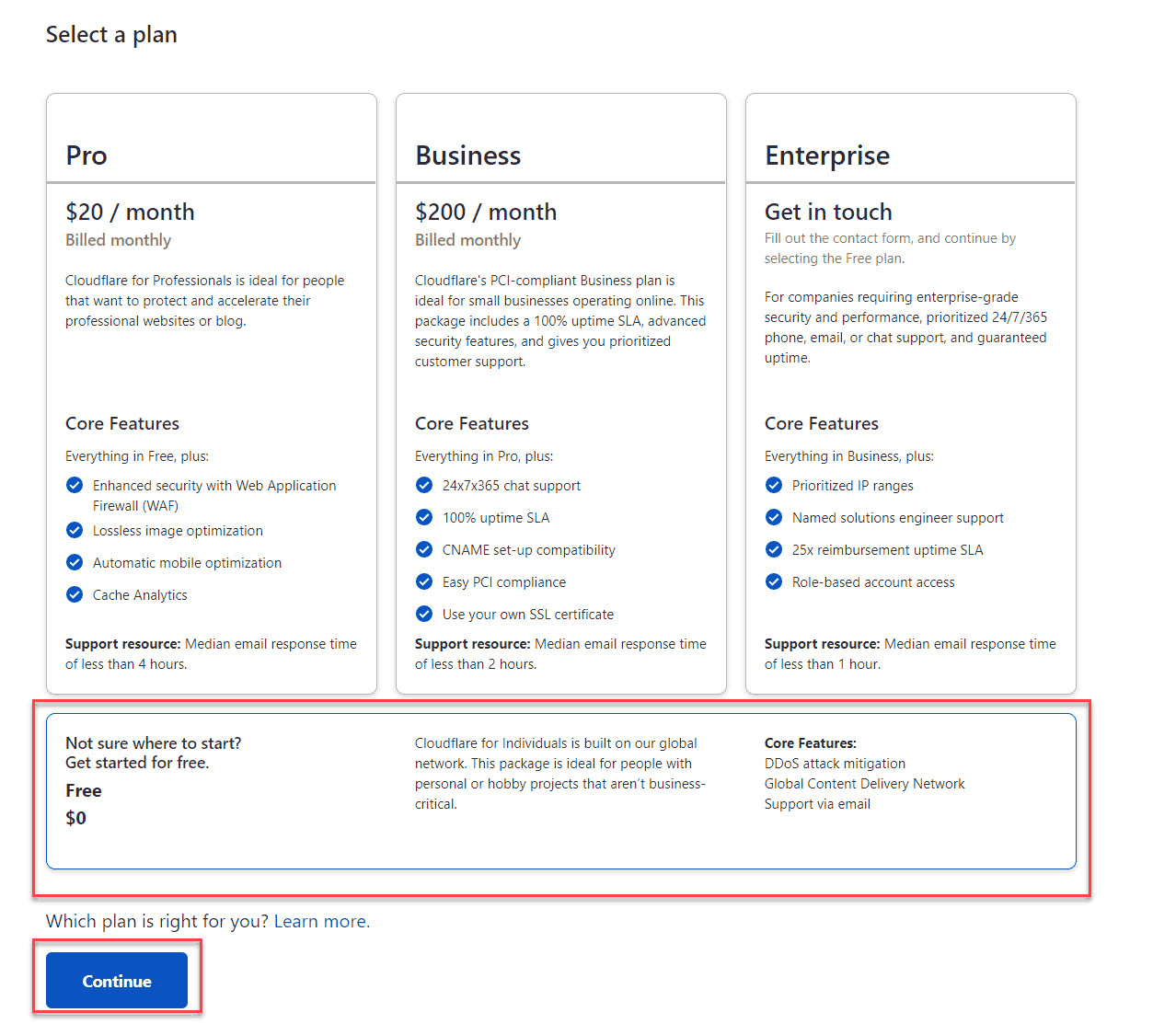 Choose a Cloudflare Plan