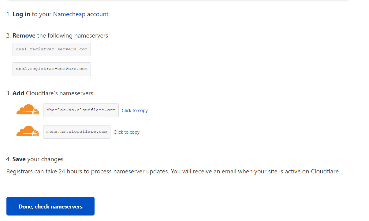 get Cloudflare nameservers